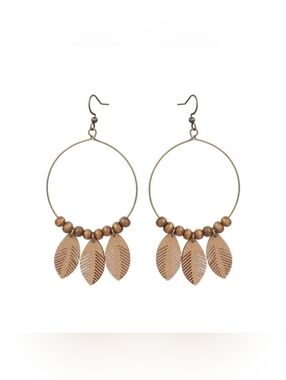 Bohemian Wooden Leaf Hoop Earrings - Brown